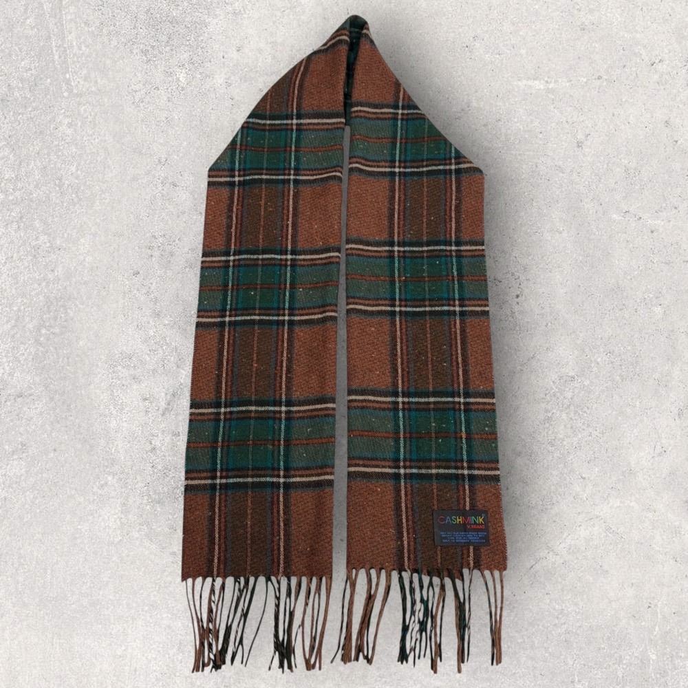 V. Fraas Cashmink Scarf Mens Brown Green‎ Plaid Check Made in Germany RN66349